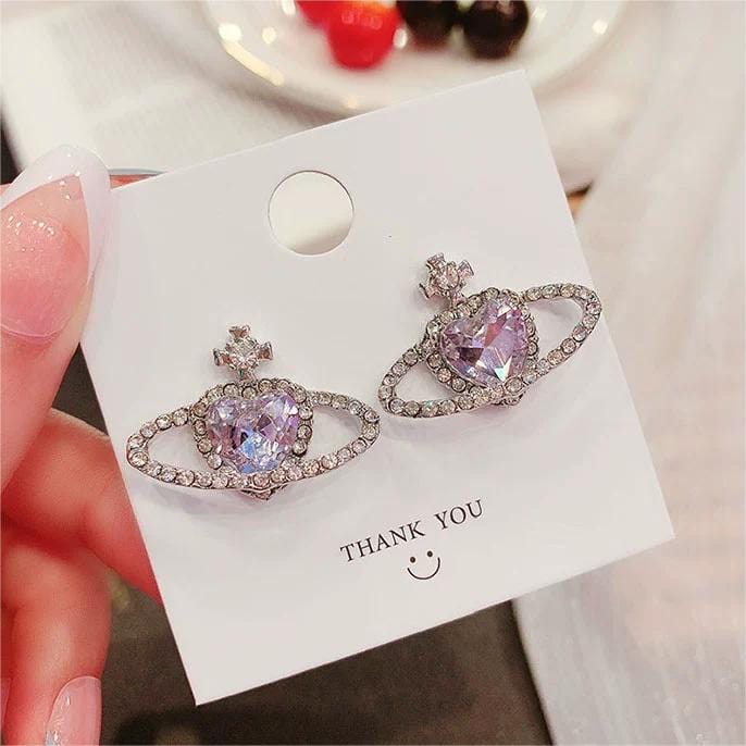 Chic CZ Inlaid Purple Saturn Necklace Earrings Bracelet Set - ArtGalleryZen