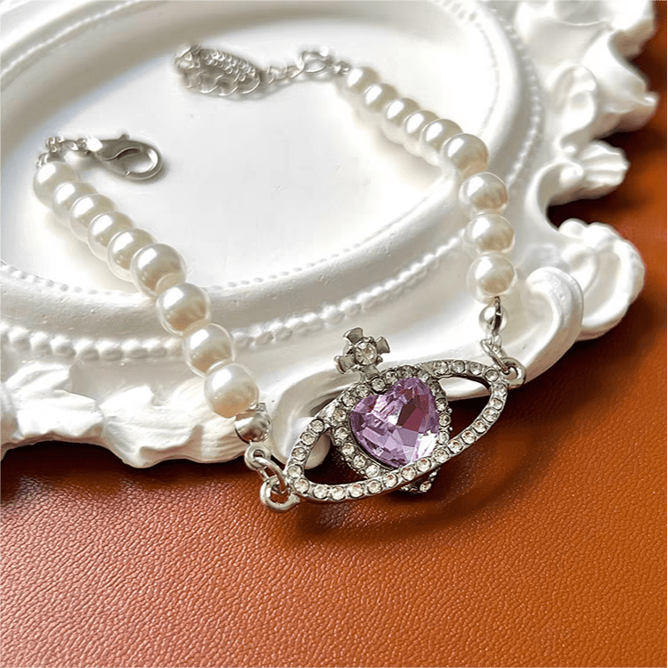 Chic CZ Inlaid Purple Saturn Necklace Earrings Bracelet Set – ArtGalleryZen