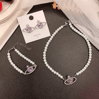 Chic CZ Inlaid Purple Saturn Necklace Earrings Bracelet Set – ArtGalleryZen