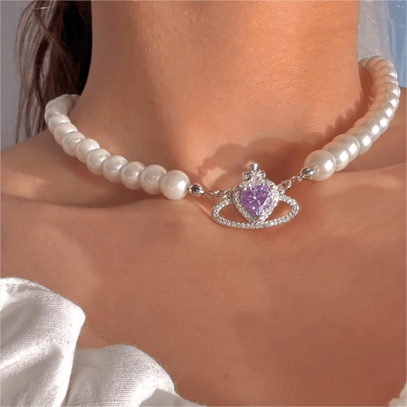 Chic CZ Inlaid Purple Saturn Necklace Earrings Bracelet Set - ArtGalleryZen