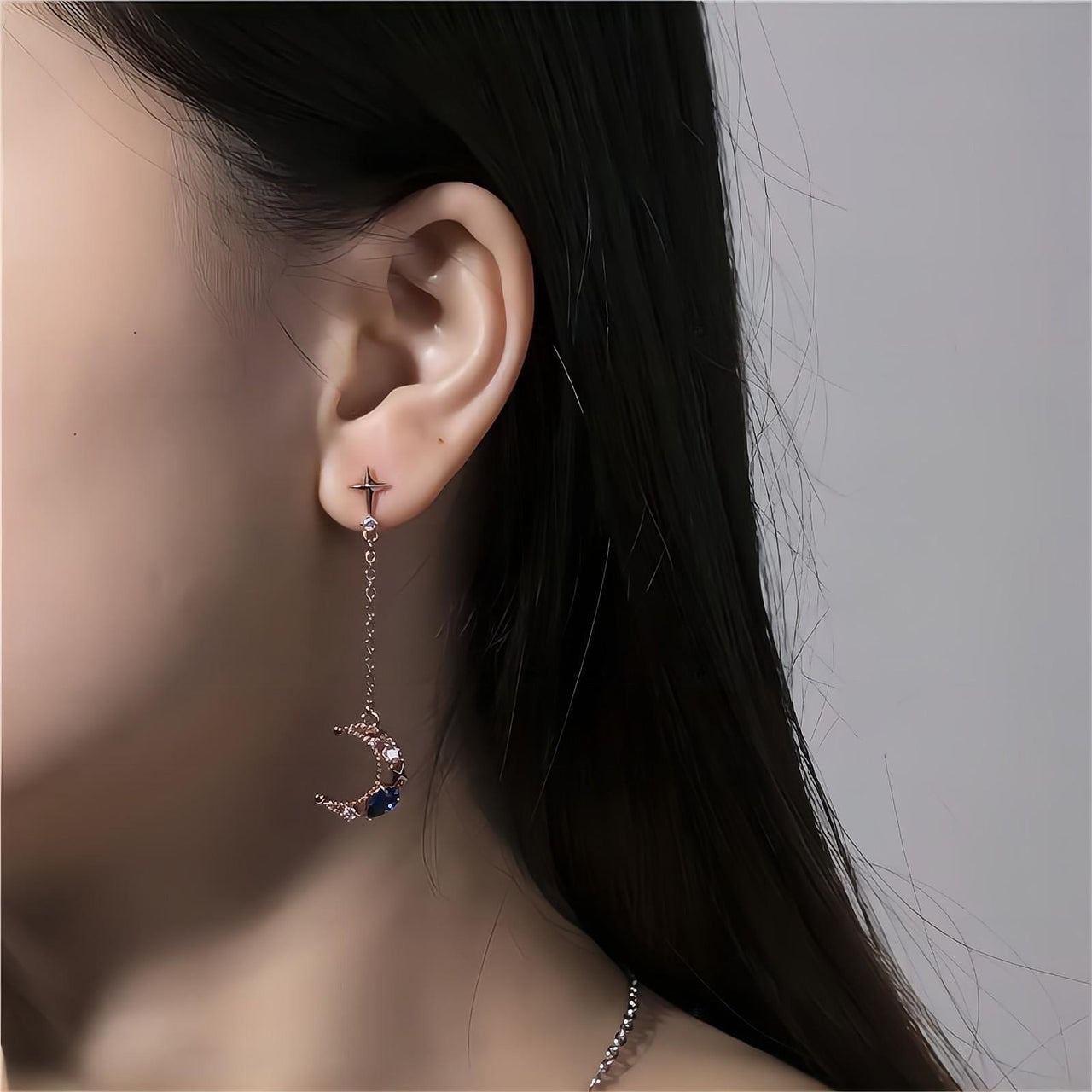 Chic CZ Inlaid Rhinestone Moon Phase Star Dangle Earrings - ArtGalleryZen