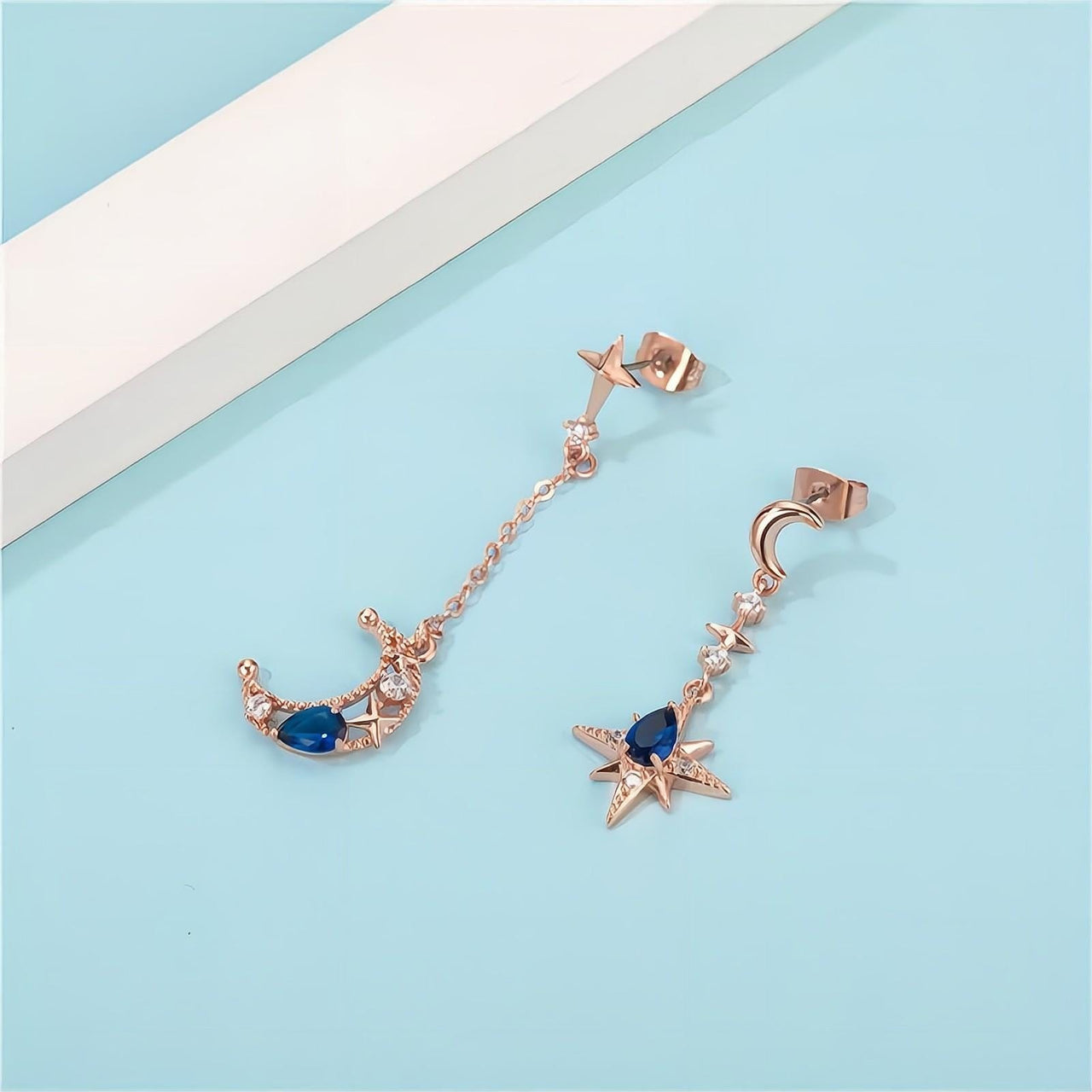 Chic CZ Inlaid Rhinestone Moon Phase Star Dangle Earrings - ArtGalleryZen