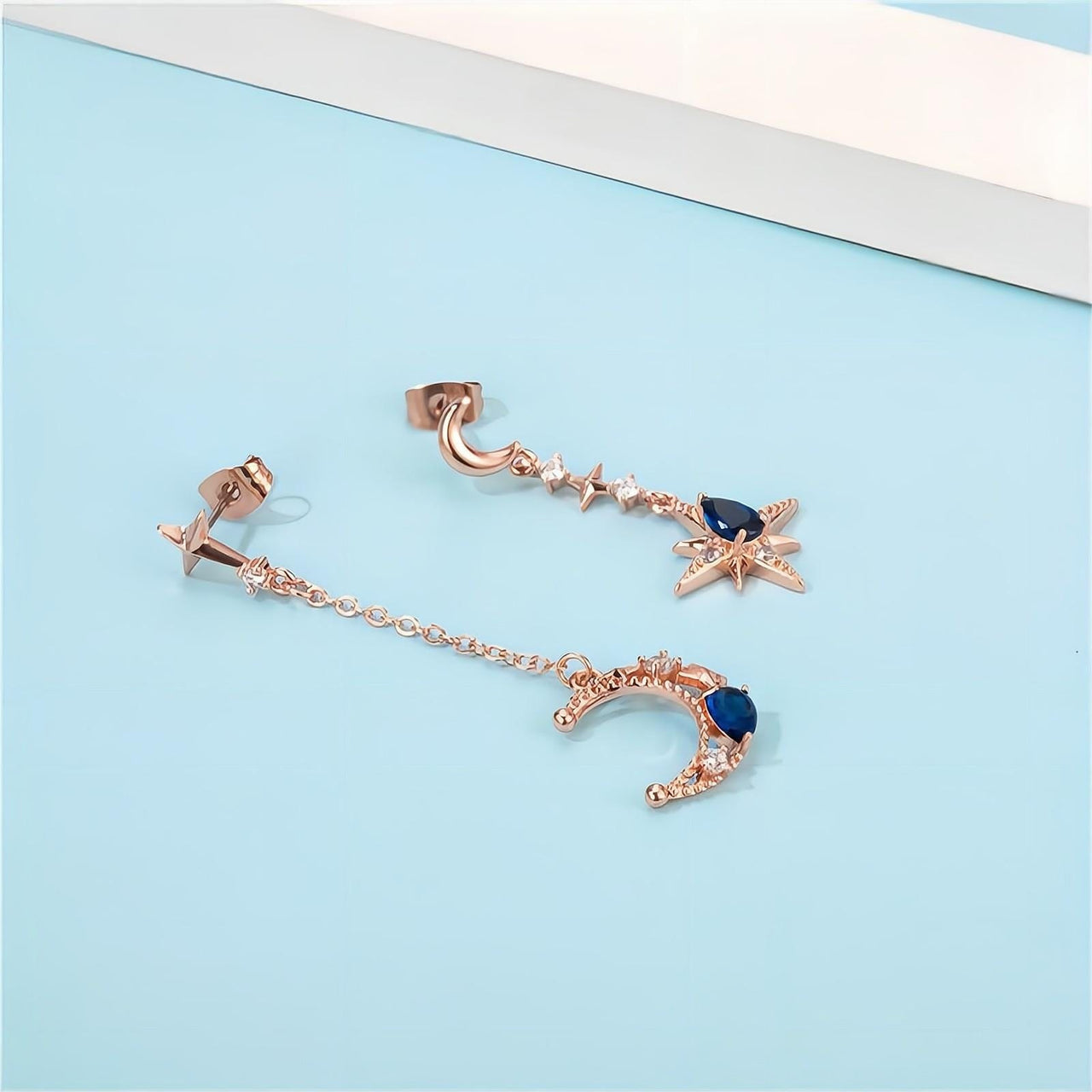 Chic CZ Inlaid Rhinestone Moon Phase Star Dangle Earrings - ArtGalleryZen