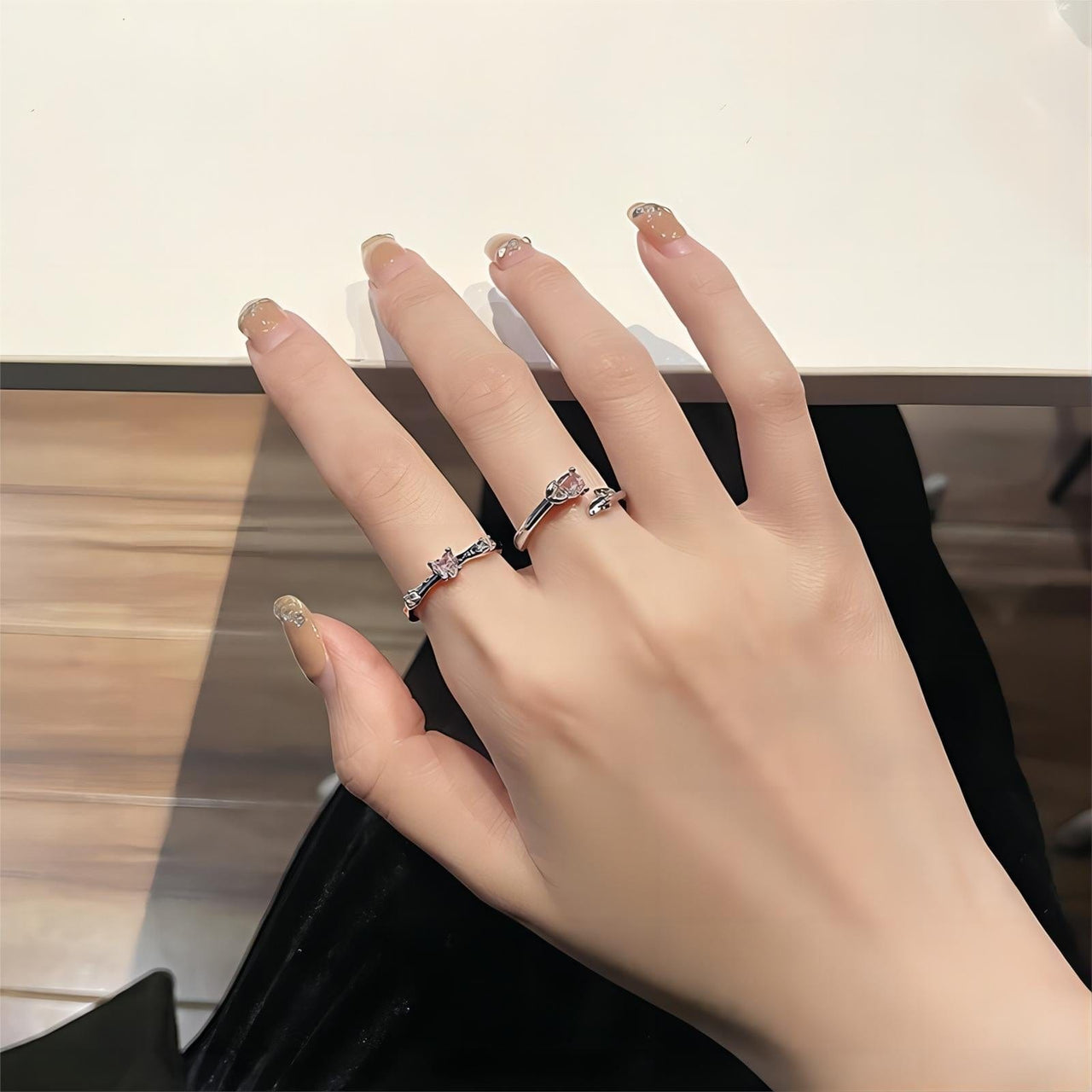 Chic CZ Inlaid Rose Heart Open Ring - ArtGalleryZen