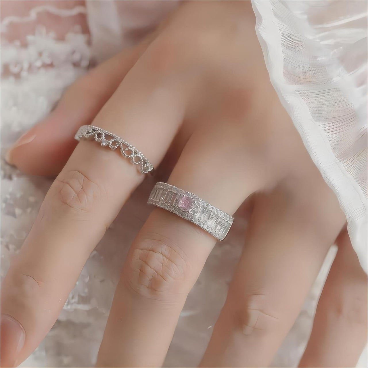 Chic CZ Inlaid Stackable Pink Crystal Ring - ArtGalleryZen