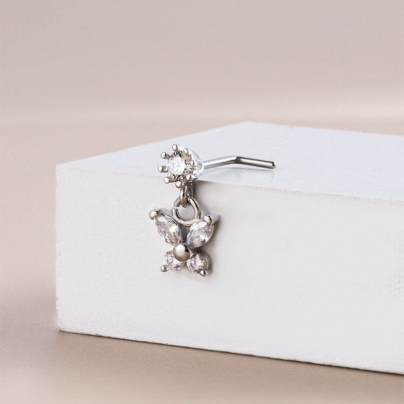 Chic CZ Inlaid Stainless Steel Butterfly Nose Piercing Nose Stud - ArtGalleryZen