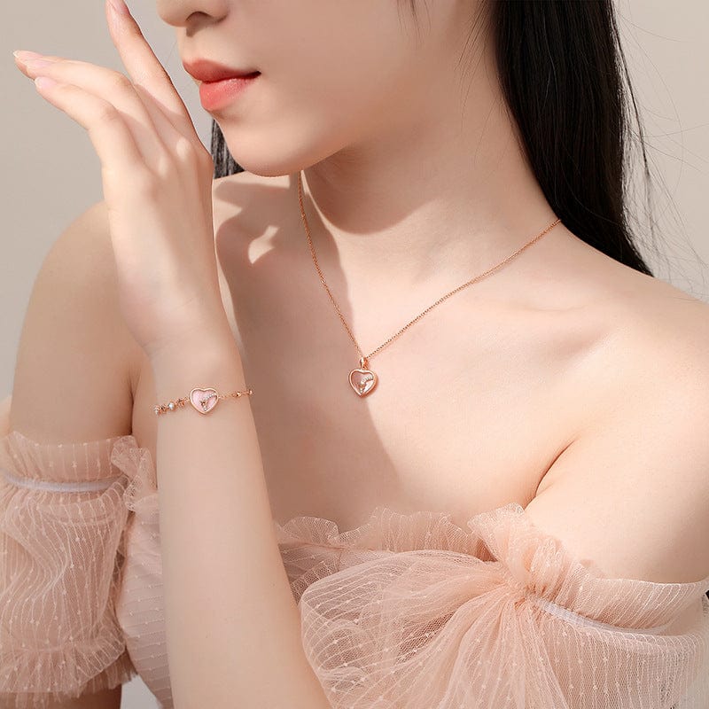 Chic CZ Inlaid Star Heart Necklace Bracelet Set - ArtGalleryZen