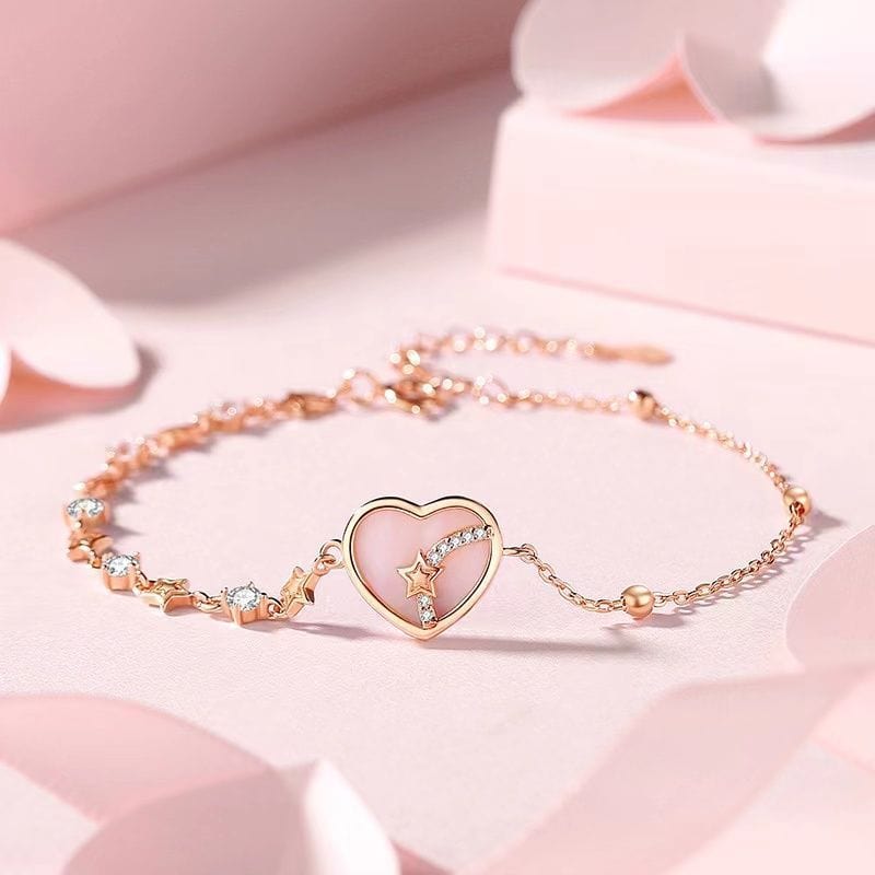 Chic CZ Inlaid Star Heart Necklace Bracelet Set - ArtGalleryZen