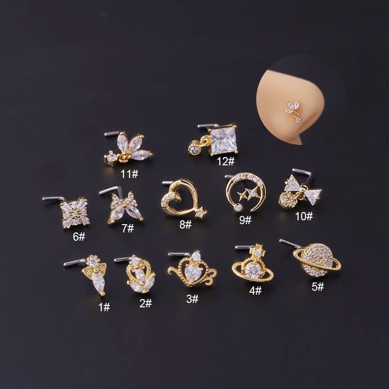 Chic CZ Inlaid Surgical Steel Nose Piercing Nose Stud - ArtGalleryZen