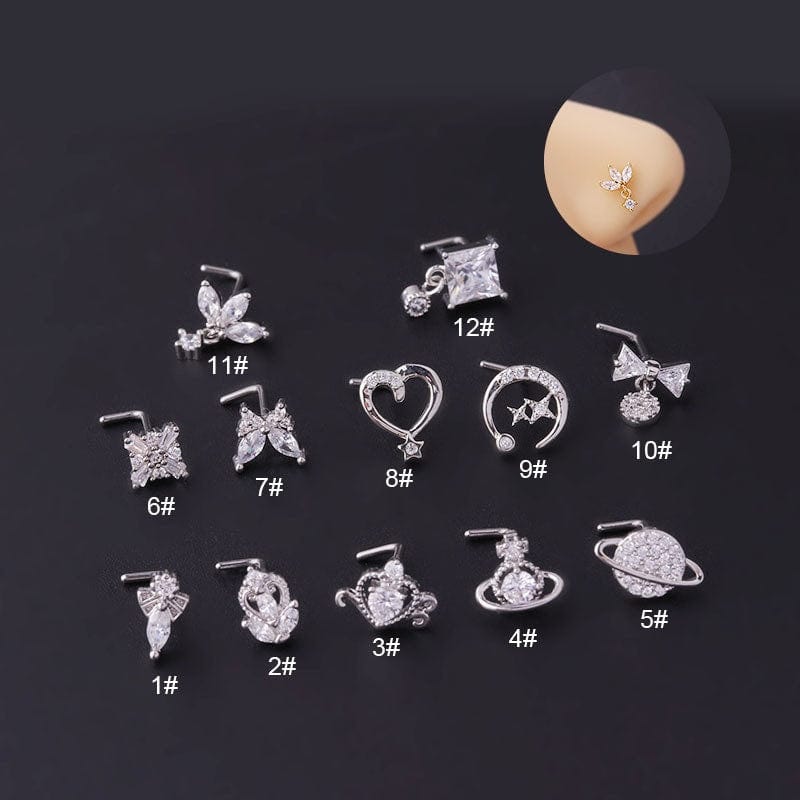 Chic CZ Inlaid Surgical Steel Nose Piercing Nose Stud - ArtGalleryZen