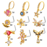 Thumbnail for Chic CZ Inlaid Titanium Steel Flower Heart Nose Piercing Nose Stud Nose Hoop - ArtGalleryZen