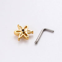 Thumbnail for Chic CZ Inlaid Titanium Steel Flower Heart Nose Piercing Nose Stud Nose Hoop - ArtGalleryZen