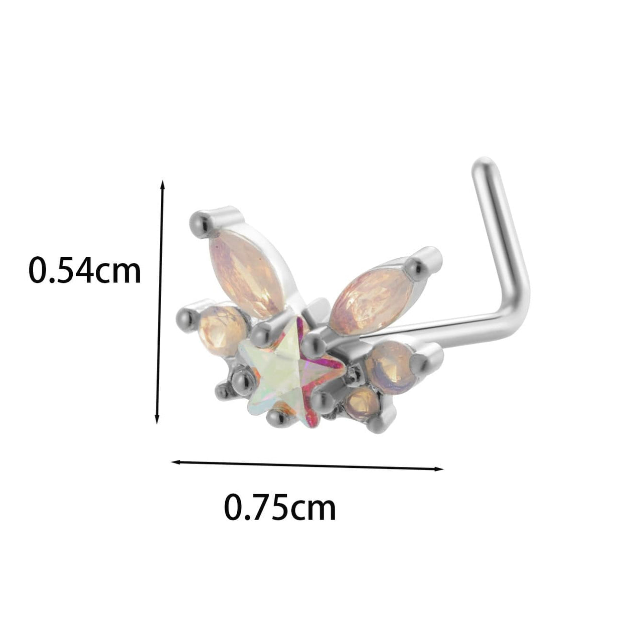 Chic CZ Inlaid Titanium Steel Flower Heart Nose Piercing Nose Stud Nose Hoop - ArtGalleryZen