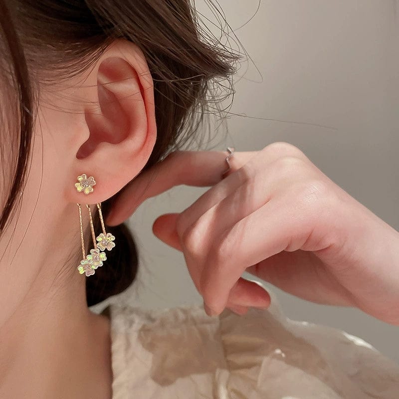 Chic CZ Inlaid Transformable Floral Dangle Stud Earrings - ArtGalleryZen