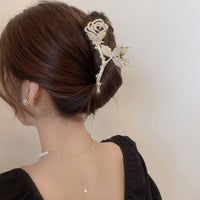 Thumbnail for Chic Crystal Pearl Inlaid Rose Chignon Claw Clip Hair Clip - ArtGalleryZen