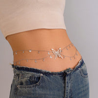 Thumbnail for Chic Dainty Layered Butterfly Crystal Tassel Belly Chain - ArtGalleryZen