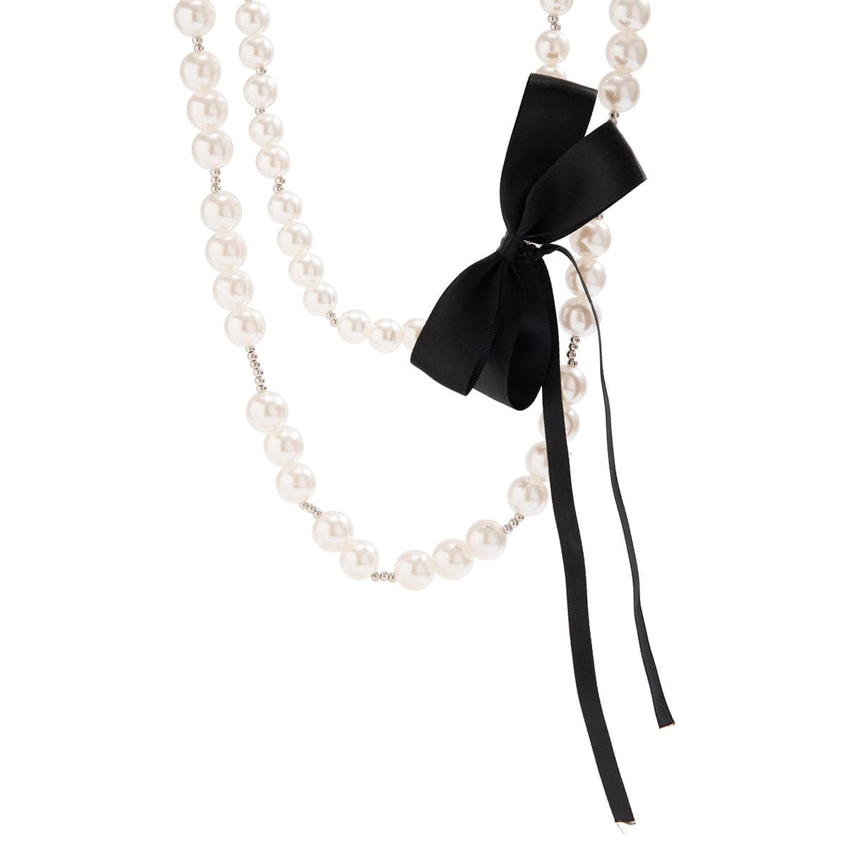 Chic Layered Bowknot Ribbon Pearl Chain Choker Necklace Set - ArtGalleryZen