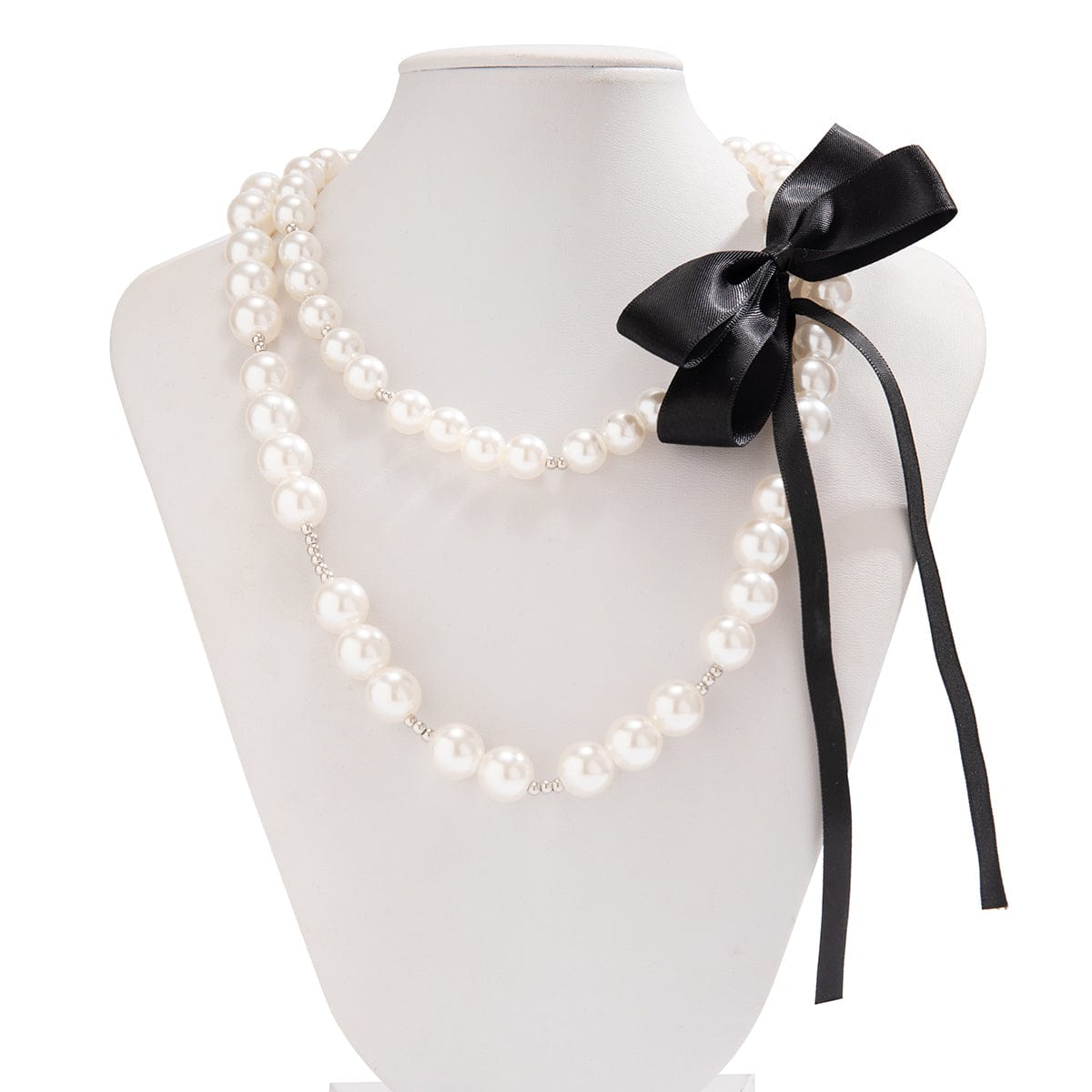 Chic Layered Bowknot Ribbon Pearl Chain Choker Necklace Set - ArtGalleryZen
