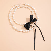 Thumbnail for Chic Layered Bowknot Ribbon Pearl Chain Choker Necklace Set - ArtGalleryZen