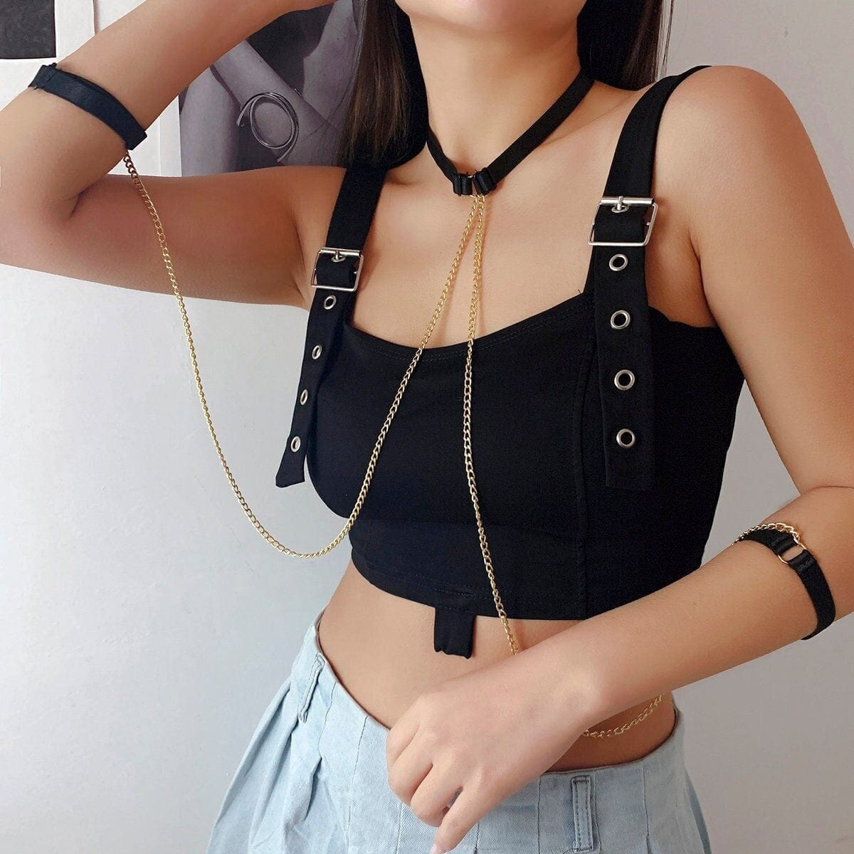 Chic Elastic Band Arm Cuff Body Chain Necklace - ArtGalleryZen