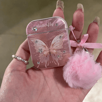 Thumbnail for Chic Electroplated Butterfly AirPods Earphone Case With Plush Charm - ArtGalleryZen