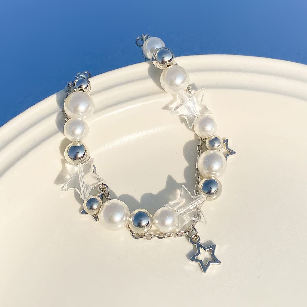 Chic Elegant Layered Star Tassel Pearl Chain Bracelet - ArtGalleryZen