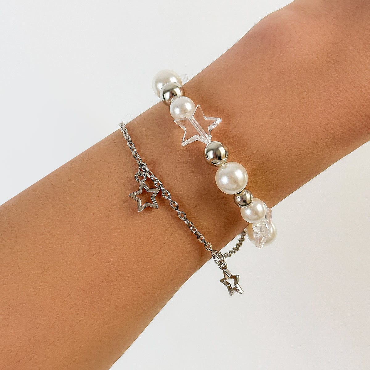 Chic Elegant Layered Star Tassel Pearl Chain Bracelet - ArtGalleryZen