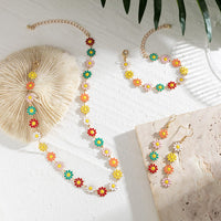 Thumbnail for Chic Enamel Daisy Flower Necklace Earrings Bracelet Set - ArtGalleryZen