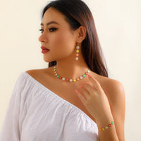 Thumbnail for Chic Enamel Daisy Flower Necklace Earrings Bracelet Set - ArtGalleryZen