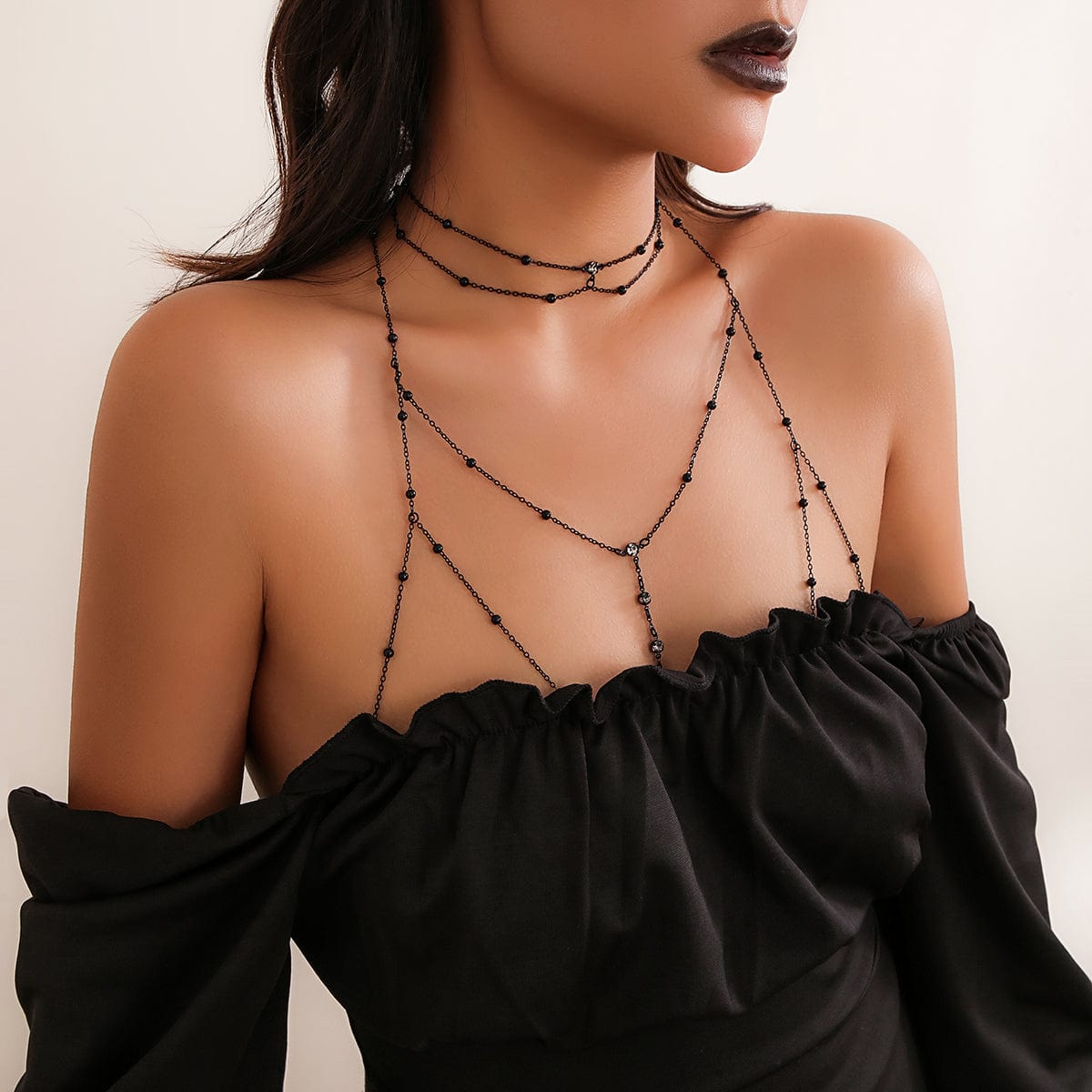 Chic Enamel Hollowed-Out Crystal Charm Ball Chain Bra - ArtGalleryZen