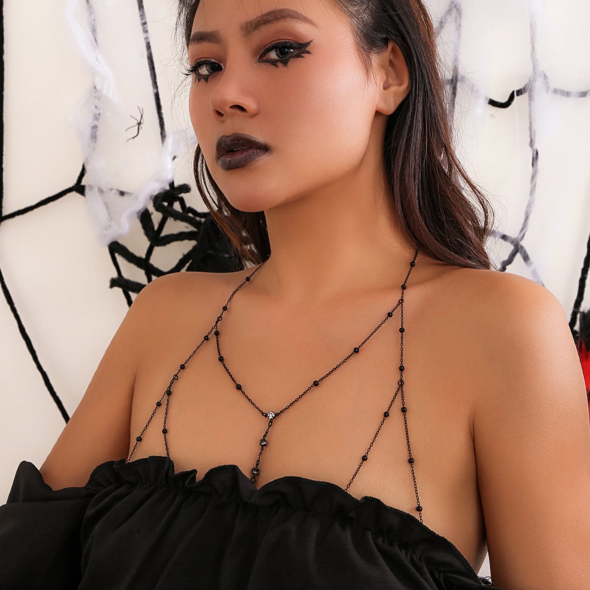 Chic Enamel Hollowed-Out Crystal Charm Ball Chain Bra - ArtGalleryZen