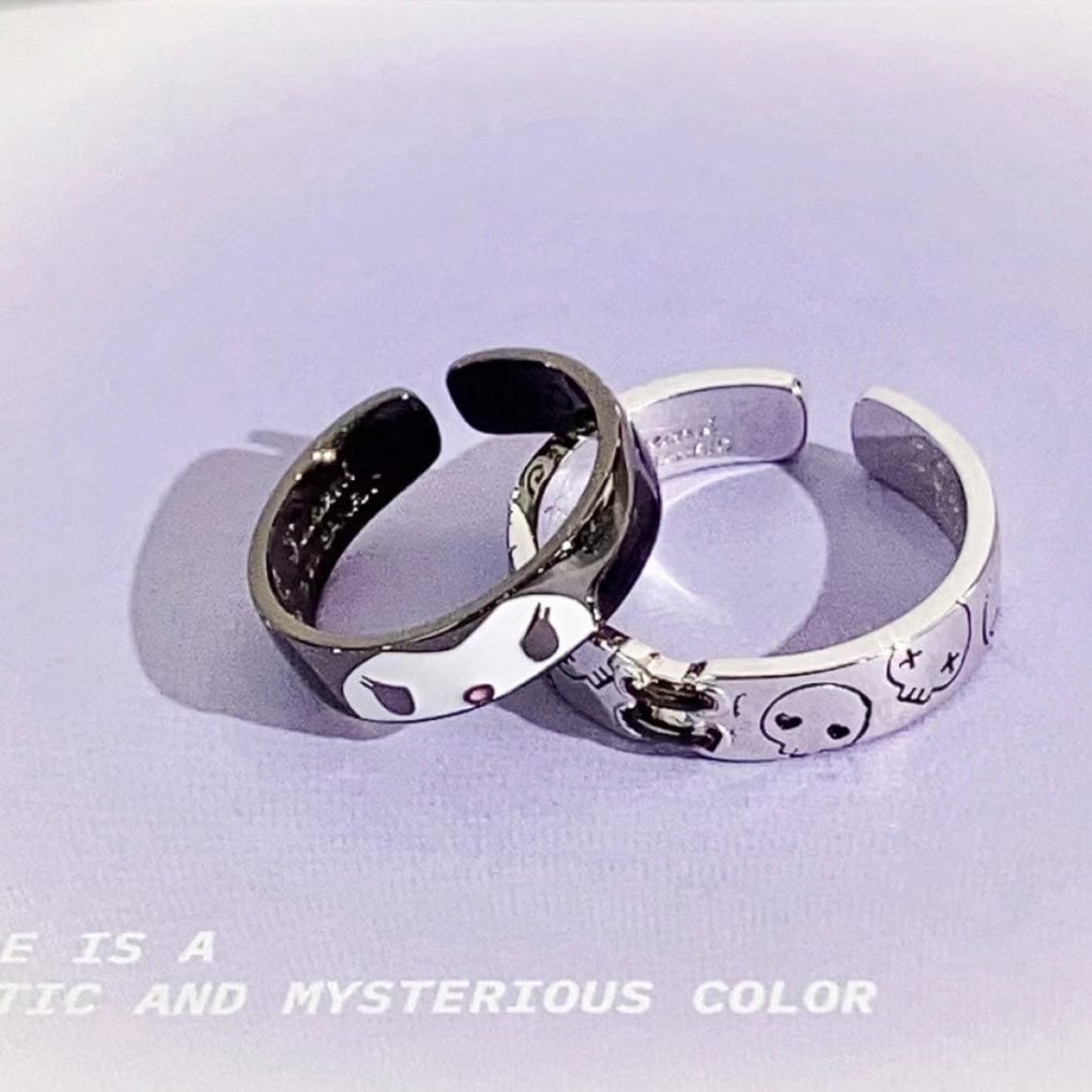 Chic Enamel Kuromi Carved Baku Pattern Matching Ring - ArtGalleryZen