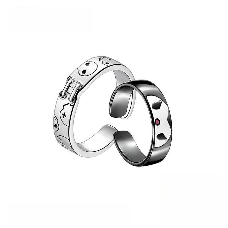 Chic Enamel Kuromi Carved Baku Pattern Matching Ring - ArtGalleryZen