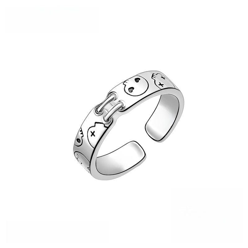 Chic Enamel Kuromi Carved Baku Pattern Matching Ring - ArtGalleryZen