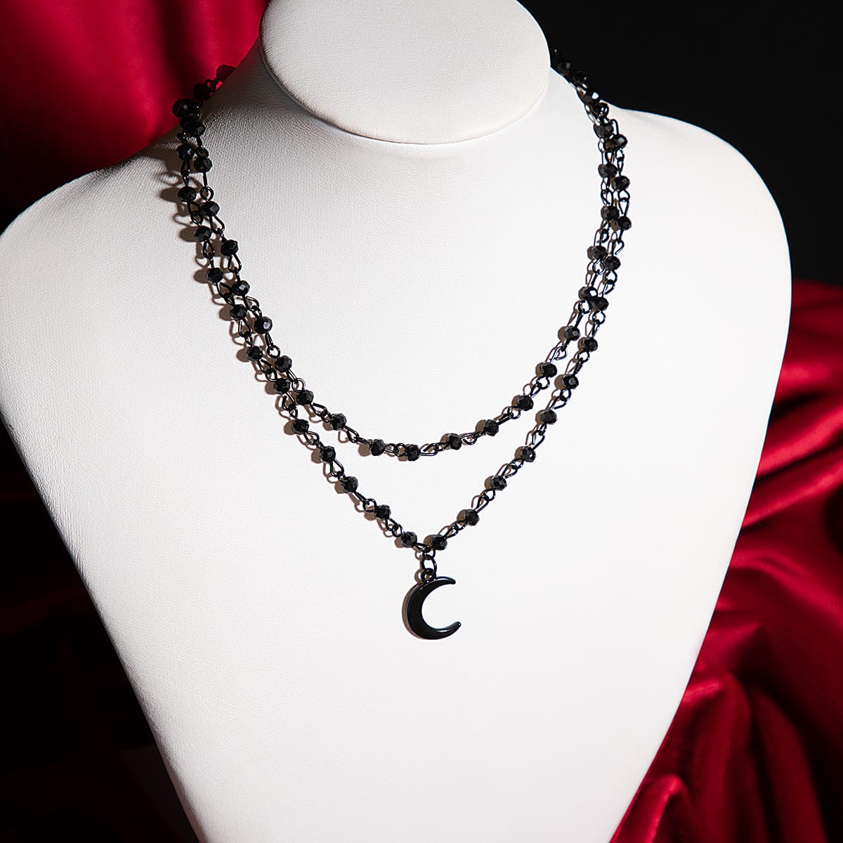 Chic Enamel Moon Pendant Crystal Ball Chain Choker Necklace Set - ArtGalleryZen
