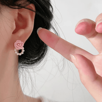 Thumbnail for Chic Enamel Pink Rose Pearl Chain Earrings - ArtGalleryZen