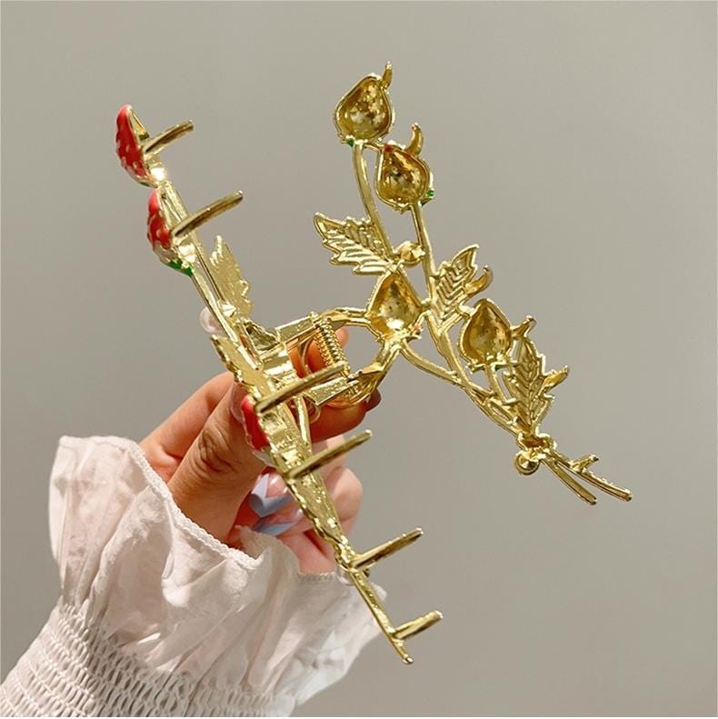 Chic Enamel Strawberry Hair Claw Clip - ArtGalleryZen