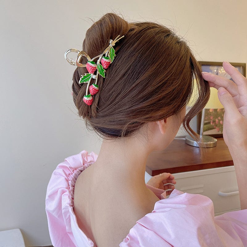 Chic Enamel Strawberry Hair Claw Clip - ArtGalleryZen
