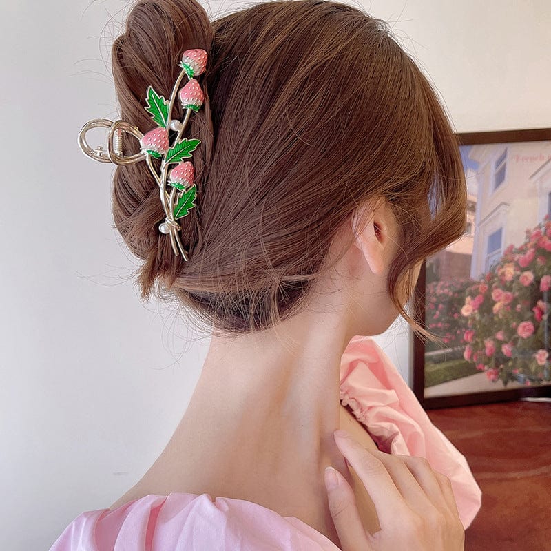 Chic Enamel Strawberry Hair Claw Clip - ArtGalleryZen