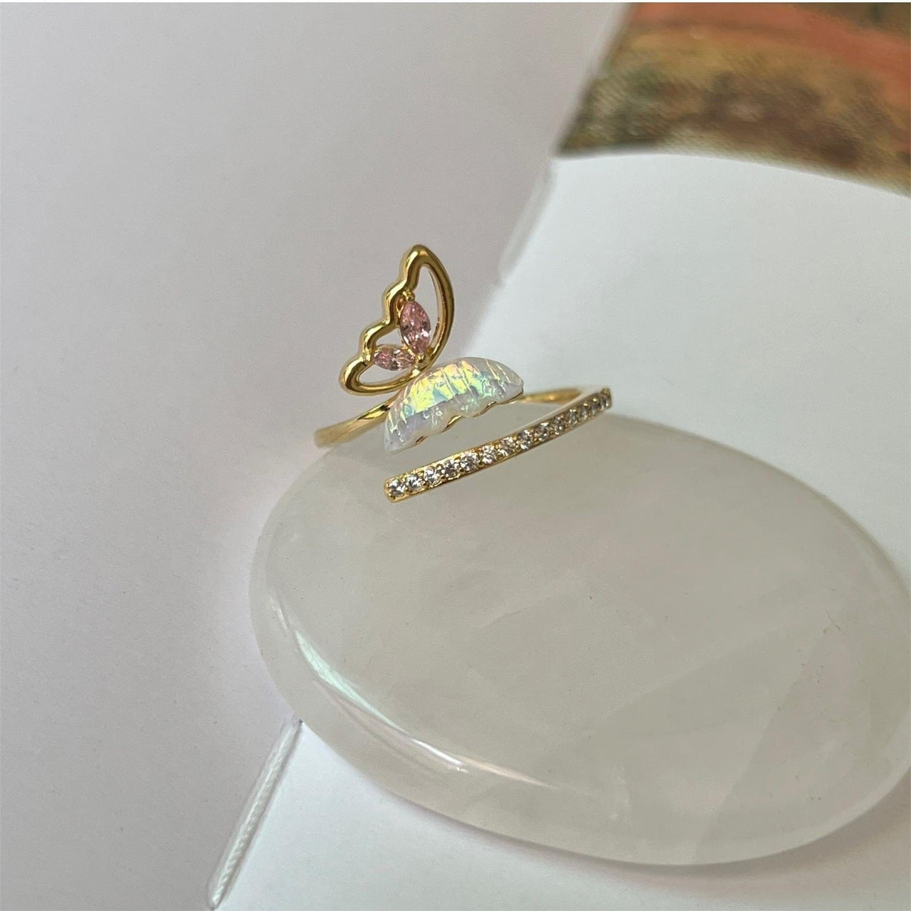 Chic Floral Butterfly Pearl Ring Set - ArtGalleryZen