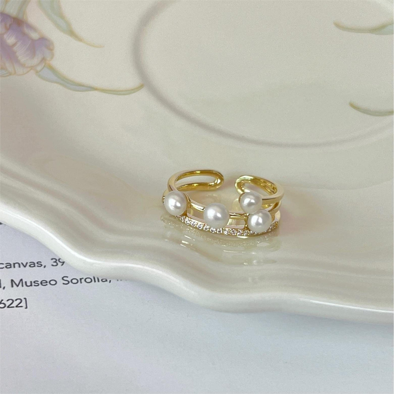 Chic Floral Butterfly Pearl Ring Set - ArtGalleryZen