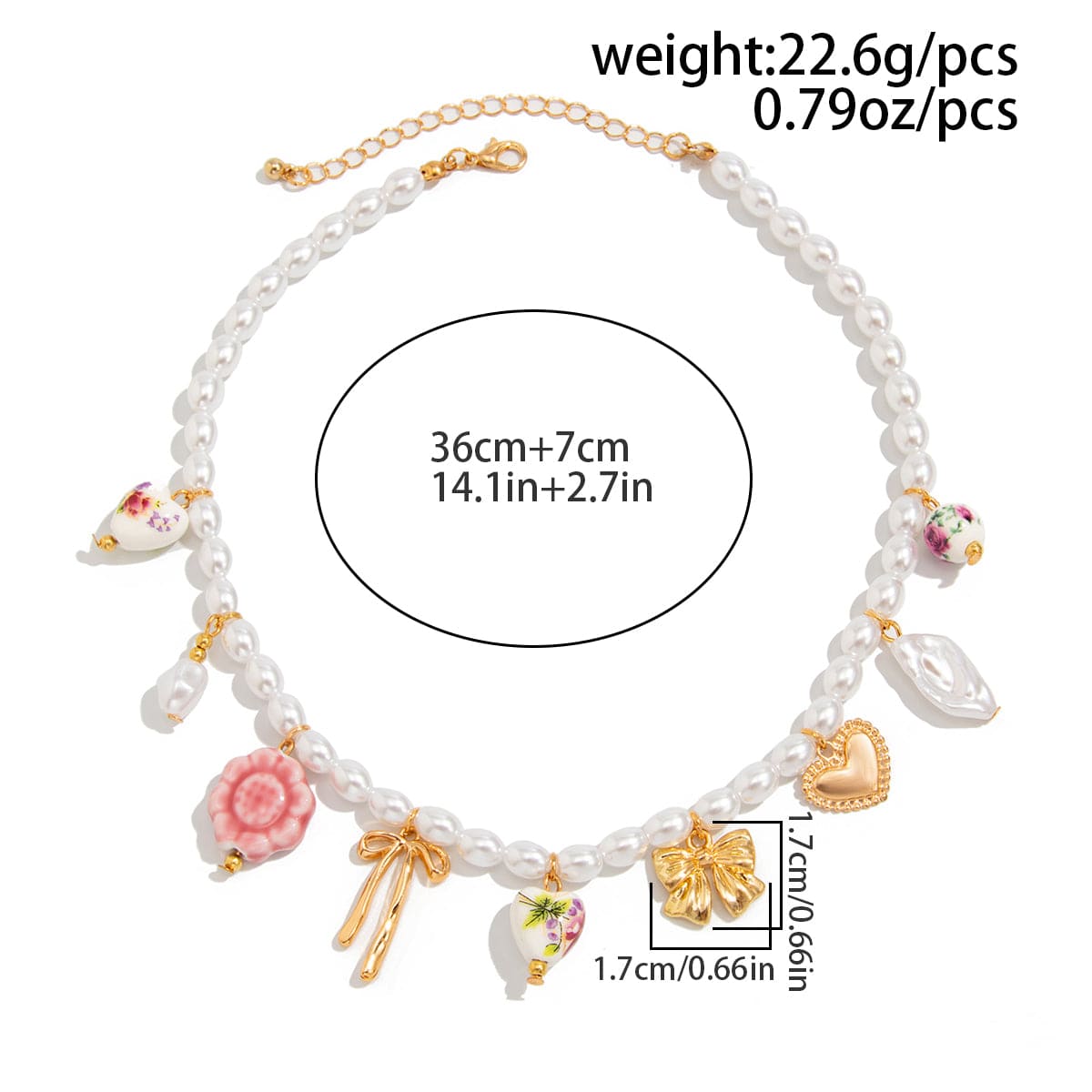 Chic Floral Heart Bowknot Pendant Pearl Chain Necklace - ArtGalleryZen