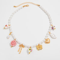 Thumbnail for Chic Floral Heart Bowknot Pendant Pearl Chain Necklace - ArtGalleryZen