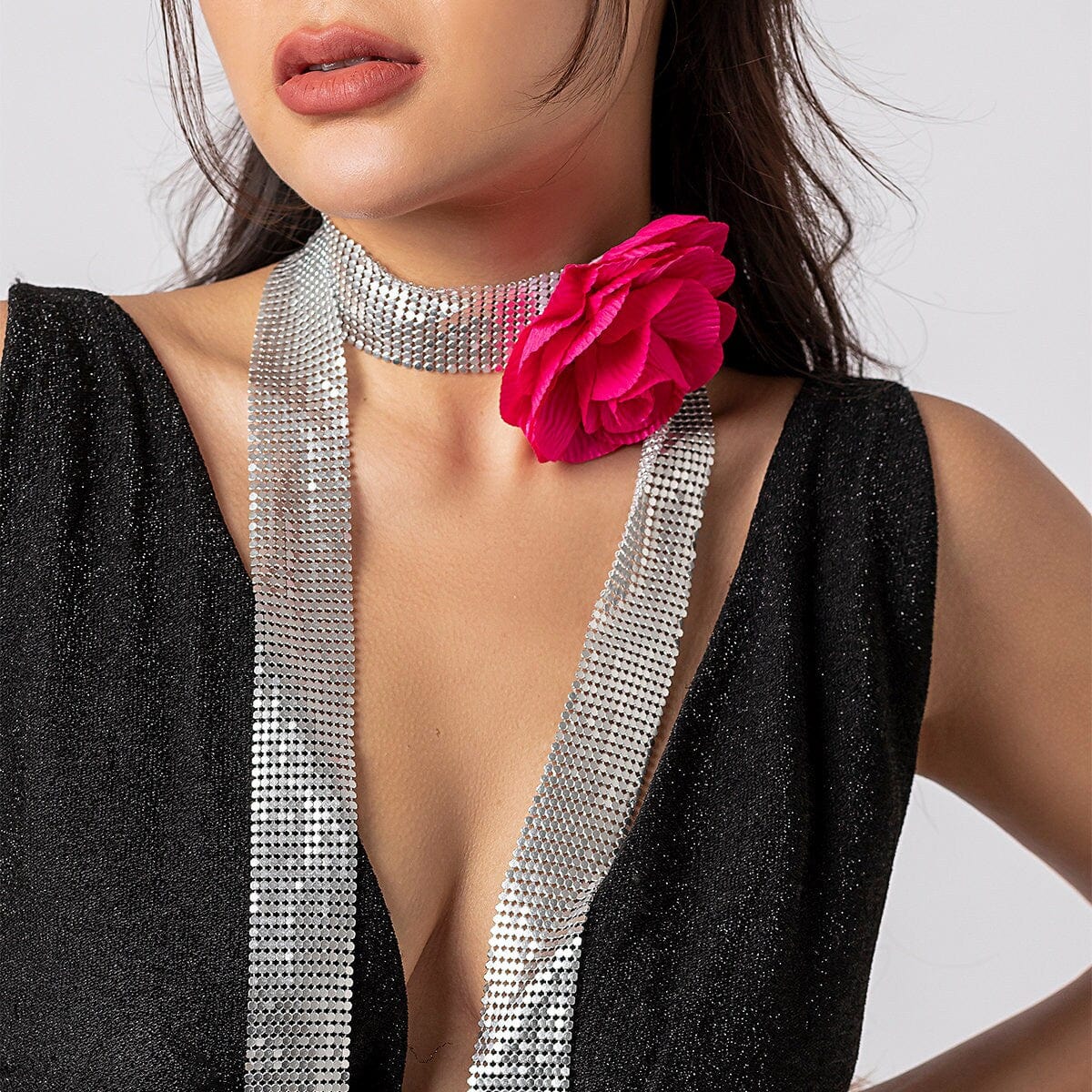 Chic Flower Aluminium Mesh Strip Collar Choker Necklace - ArtGalleryZen
