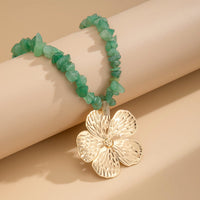 Thumbnail for Chic Flower Pendant Turquoise Stone Chain Necklace - ArtGalleryZen