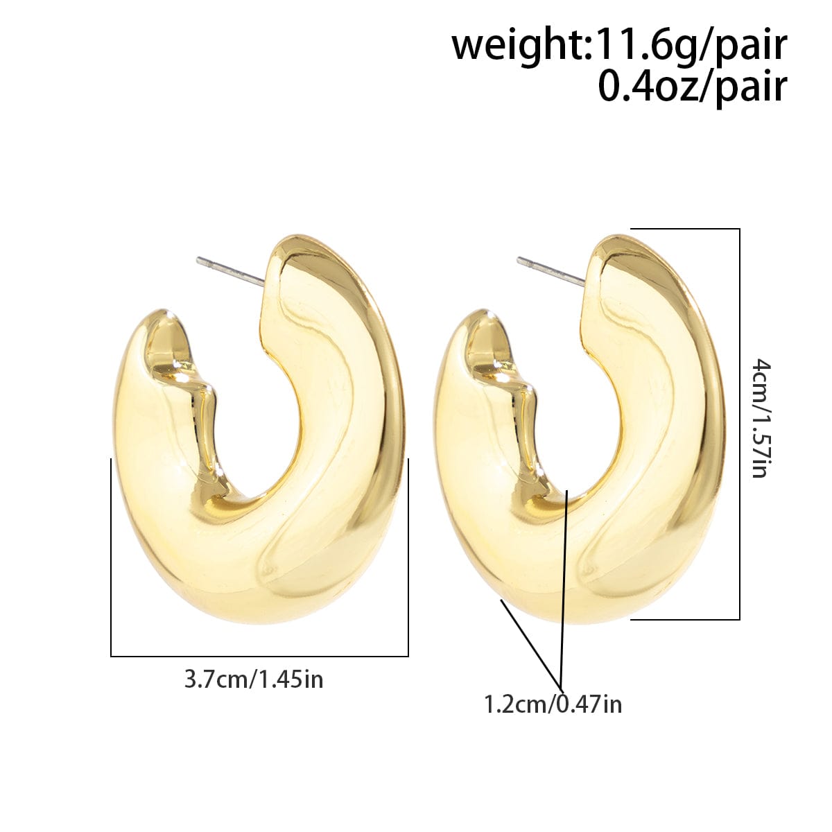 Chic Gold Silver Plated C Shaped Stud Earrings - ArtGalleryZen