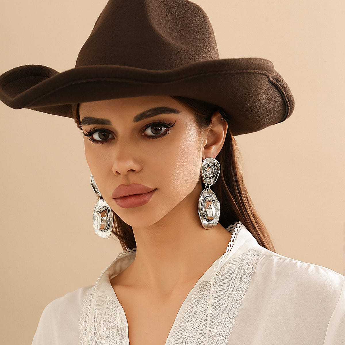 Chic Gold Silver Plated Cowboy Hat Dangle Earrings - ArtGalleryZen