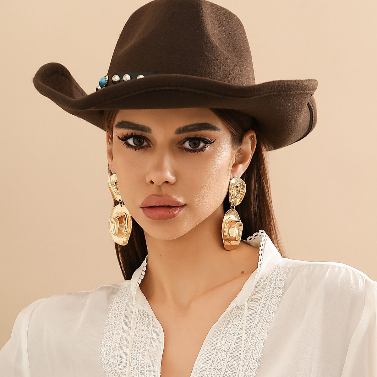 Chic Gold Silver Plated Cowboy Hat Dangle Earrings - ArtGalleryZen
