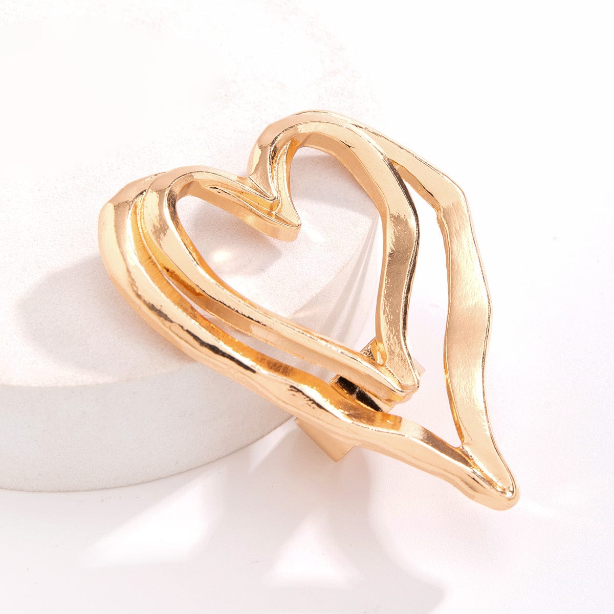 Chic Gold Silver Plated Double-Layered Hollow Heart Open Ring - ArtGalleryZen