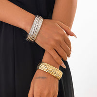 Thumbnail for Chic Gold Silver Plated Glossy Textured Bangle Bracelet - ArtGalleryZen